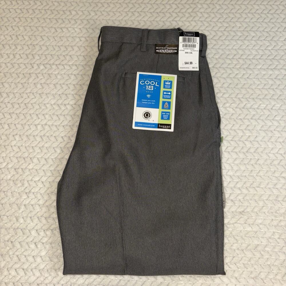 NWT Haggar Mens Cool 18 Performance Dress Pants Classic Fit 34x29 Graphite